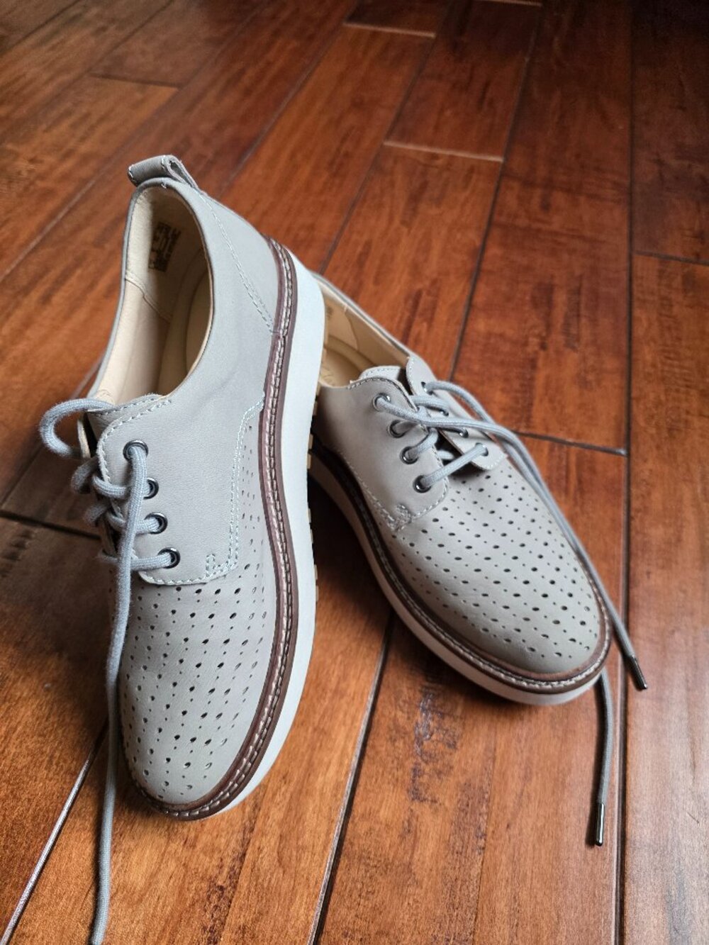 Clarks Light GRAY Perforated Leather Signature Oxfords